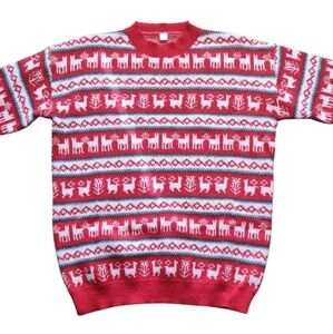 Mens XL Red and White And Green Reindeer Pattern Sweater New No Tags